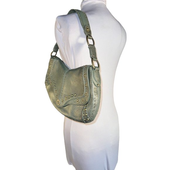 Cole Hann Pebbled Leather Olive Green Shoulder Bag Vintage - Picture 3 of 8